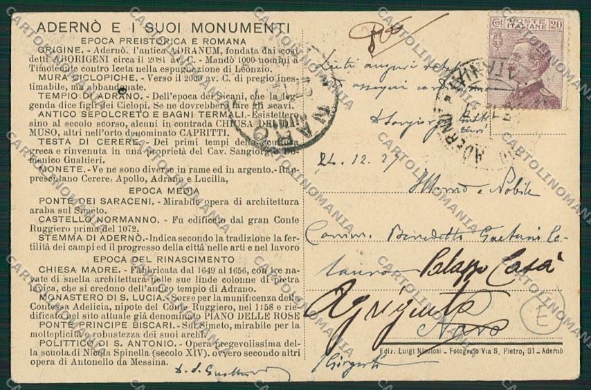 Catania Adernò cartolina QK4831 – retro