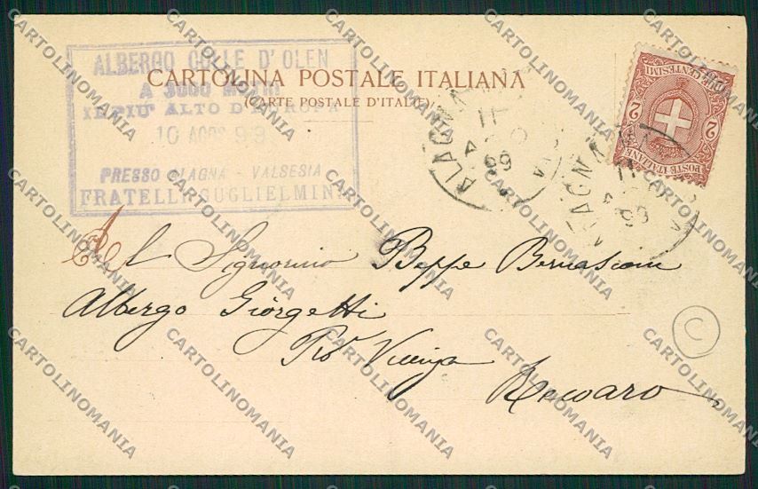 Vercelli Col d'Olen Monte Rosa Rifugio cartolina QK4856 – retro