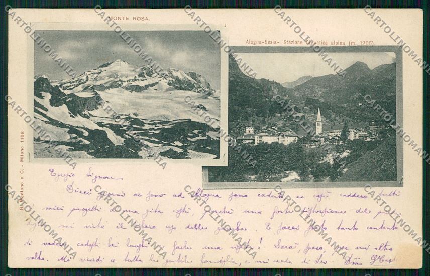 Vercelli Alagna Sesia Monte Rosa PIEGA cartolina QK4861 – fronte