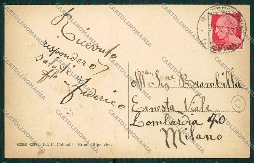Pavia Montù Beccaria Marcadello cartolina QK4890 – retro