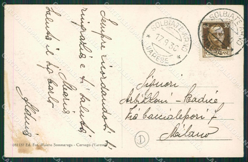 Varese Solbiate Arno cartolina QK5674 – retro