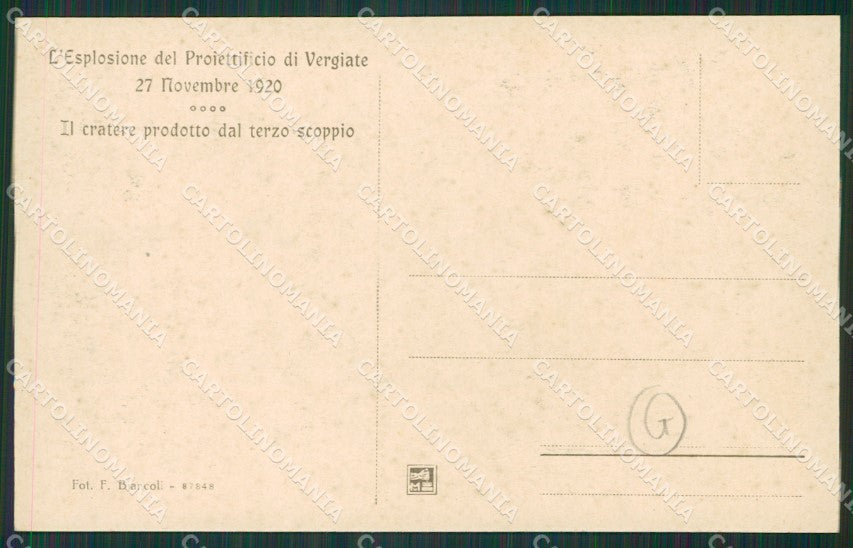 Varese Vergiate Esplosione Proiettificio 1920 cartolina QK5735 – retro