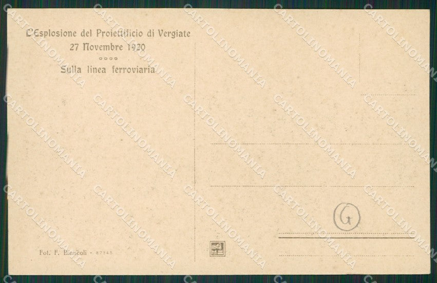 Varese Vergiate Esplosione Proiettificio 1920 cartolina QK5737 – retro