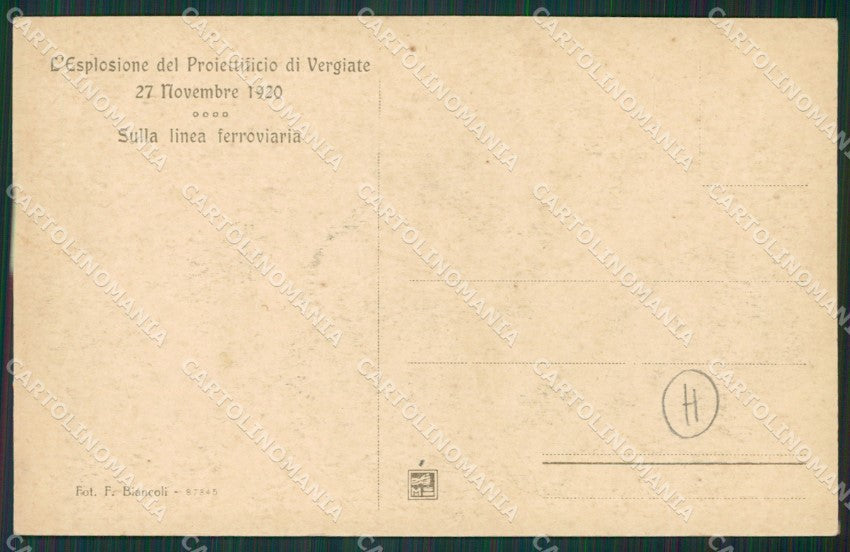 Varese Vergiate Esplosione Proiettificio 1920 cartolina QK5739 – retro
