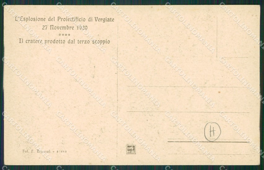 Varese Vergiate Esplosione Proiettificio 1920 cartolina QK5740 – retro