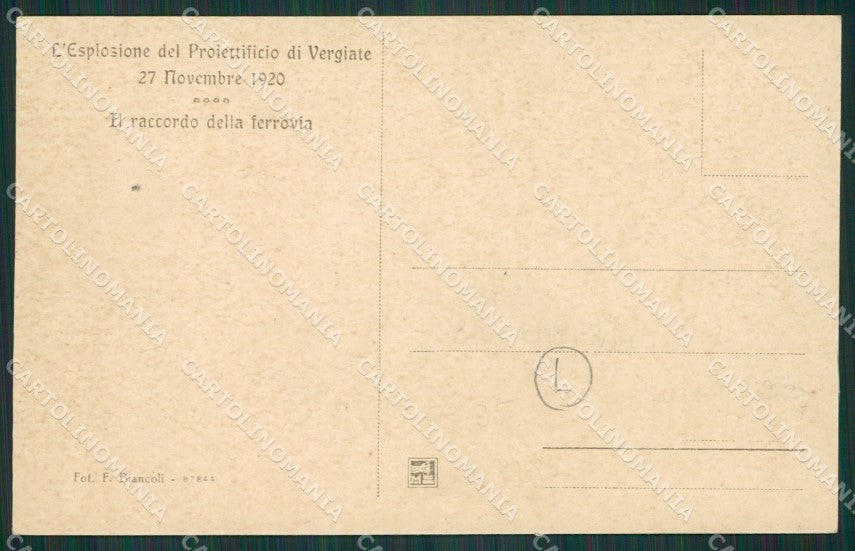 Varese Vergiate Esplosione Proiettificio 1920 cartolina QK5741 – retro