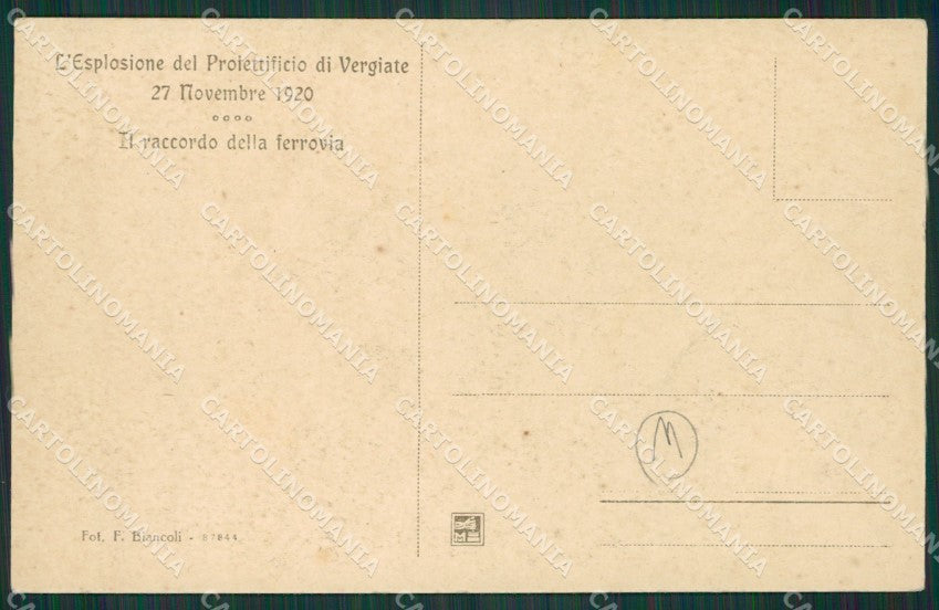 Varese Vergiate Esplosione Proiettificio 1920 cartolina QK5742 – retro