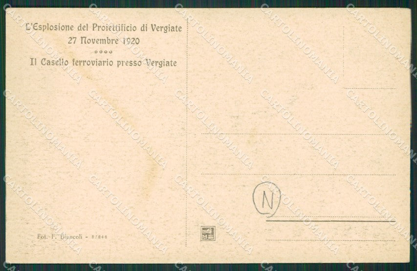 Varese Vergiate Esplosione Proiettificio 1920 cartolina QK5744 – retro