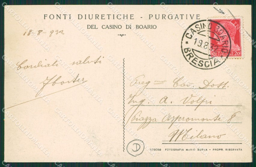 Brescia Casino Boario PIEGA cartolina QK6788 – retro