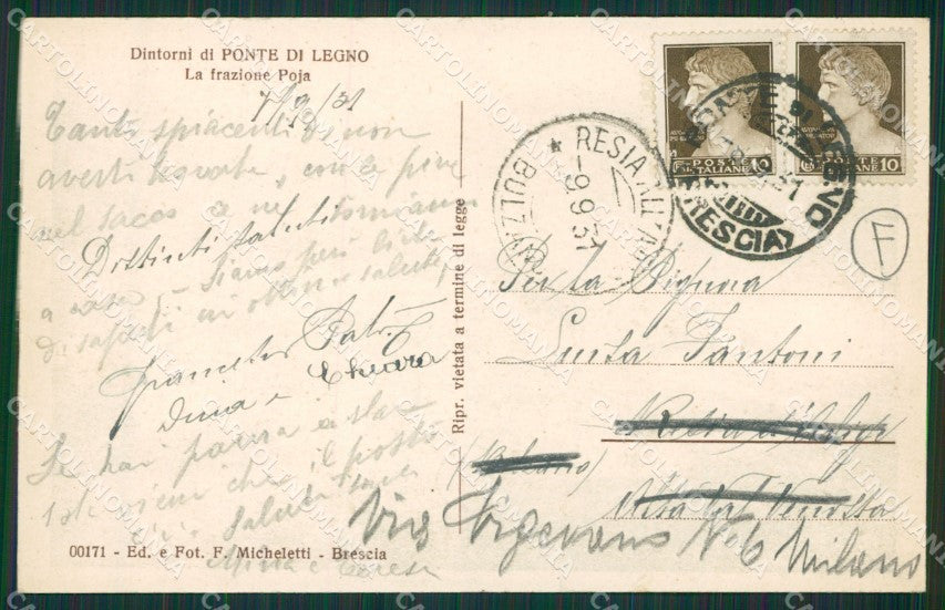 Brescia Ponte di Legno Poia cartolina QK6892 – retro