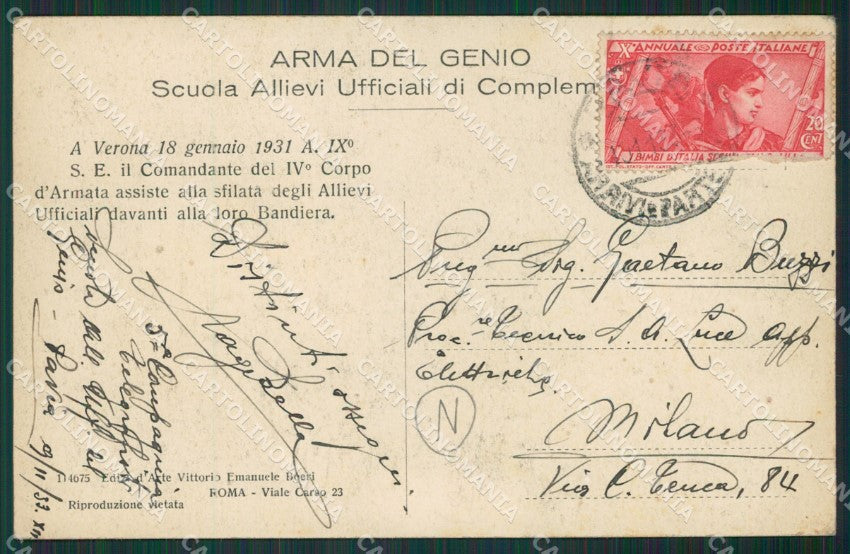 Verona Città Militari Genio cartolina QK7418 – retro