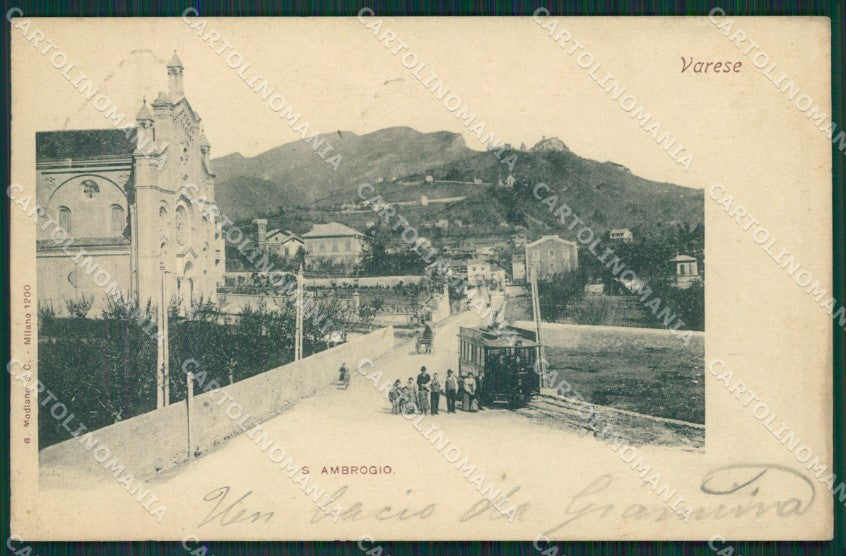 Varese Sant'Ambrogio Tram cartolina QK8082 – fronte