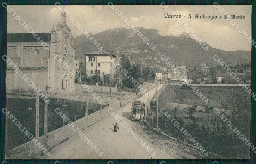 Varese Sant'Ambrogio Tram cartolina QK8093 – fronte