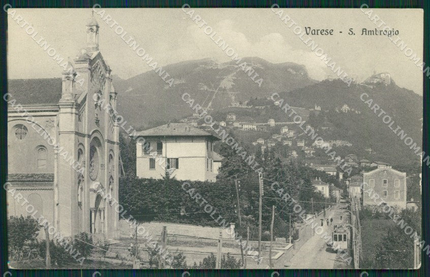 Varese Sant'Ambrogio Tram TRACCE UMIDO cartolina QK8096 – fronte
