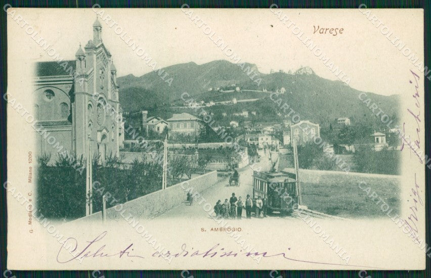 Varese Sant'Ambrogio Tram cartolina QK8098 – fronte