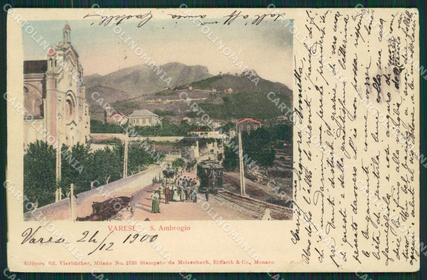 Varese Sant'Ambrogio Tram PIEGHINE cartolina QK8099 – fronte