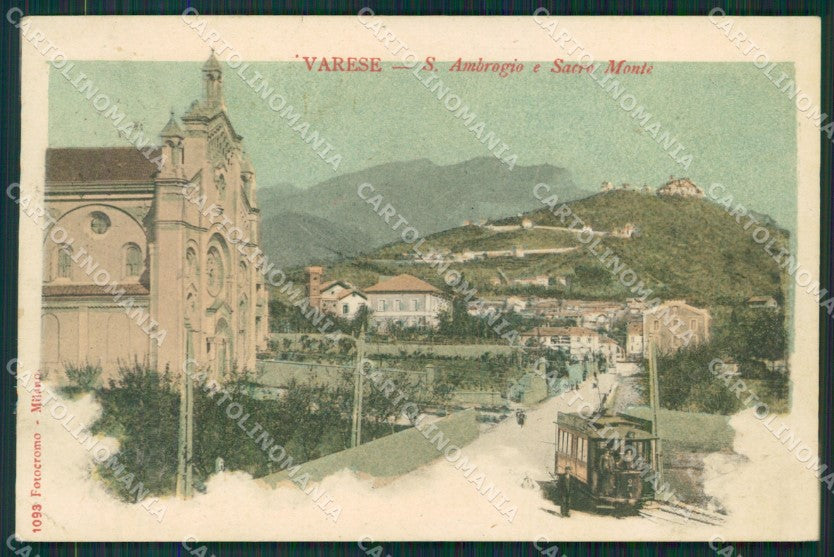 Varese Sant'Ambrogio Tram PIEGA cartolina QK8101 – fronte