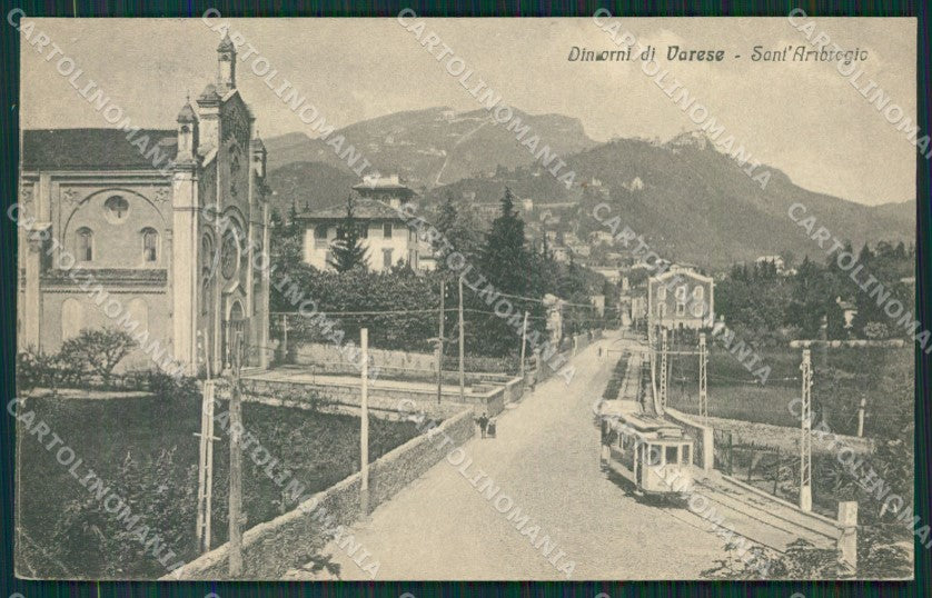 Varese Sant'Ambrogio Tram RIFILATA PIEGHINA cartolina QK8104 – fronte