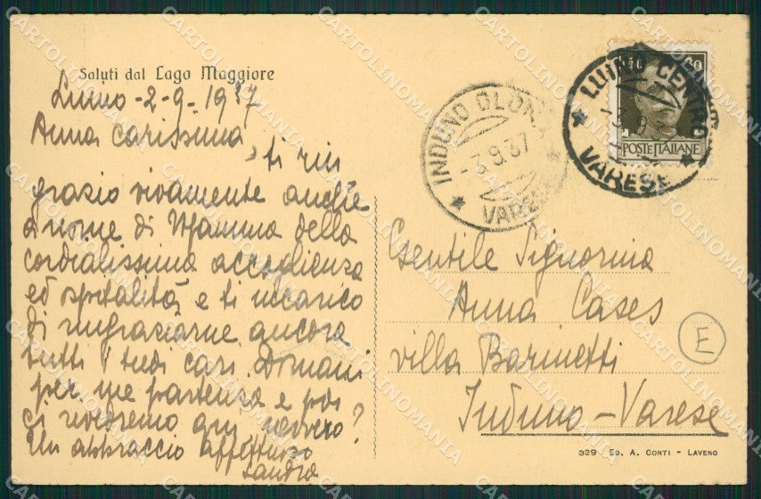 Varese Maccagno Luino Colmegna cartolina QK9557 – retro