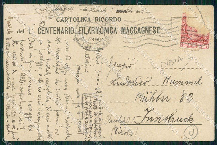 Varese Maccagno Banda Musicale Filarmonica PIEGA cartolina QK9578 – retro
