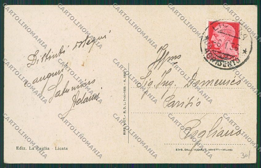 Agrigento Licata cartolina QQ0045 – retro