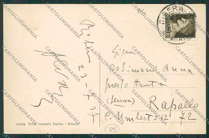 Agrigento Ribera cartolina QQ0088 – retro