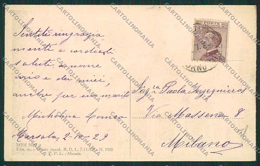 Trapani Marsala PIEGHINE cartolina QQ0721 – retro