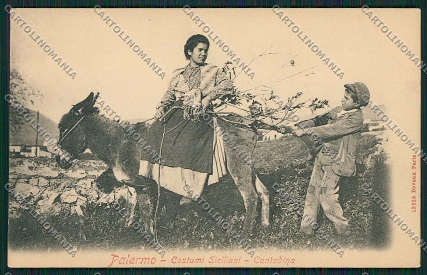 Palermo Costumi Siciliani Asino cartolina QQ0827 – fronte