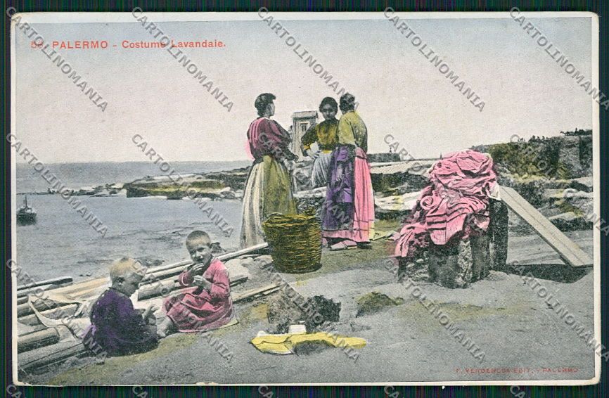 Palermo Costumi Siciliani Lavandaie cartolina QQ0835 – fronte