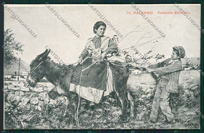 Palermo Costumi Siciliani Asino cartolina QQ0844 – fronte