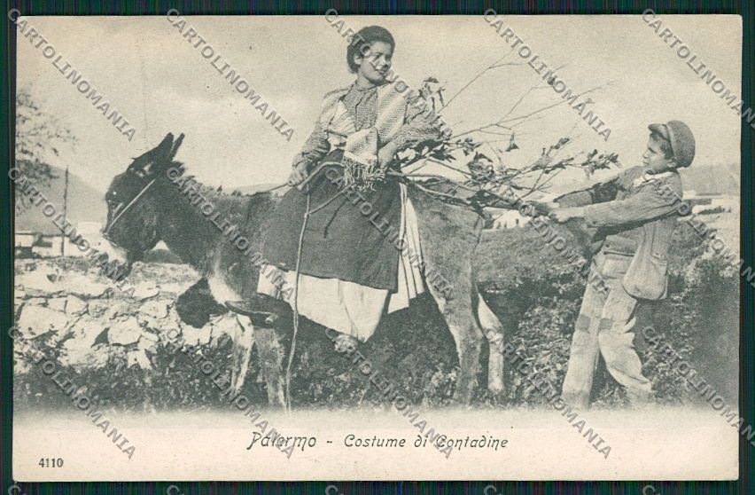 Palermo Costumi Siciliani Asino cartolina QQ0845 – fronte