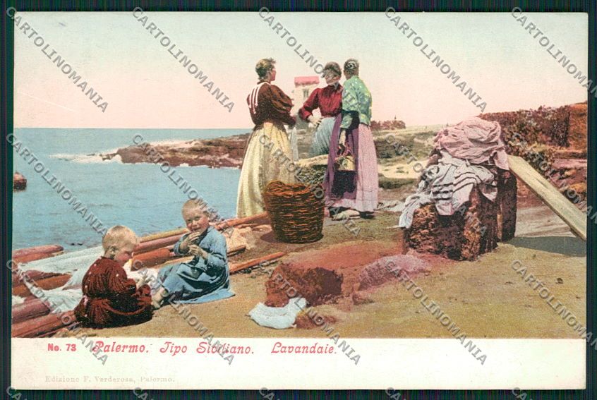 Palermo Costumi Siciliani Lavandaie cartolina QQ0854 – fronte