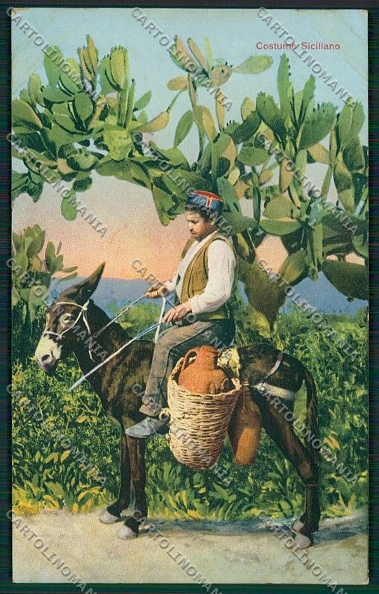 Palermo Costumi Siciliani Asino cartolina QQ0885 – fronte