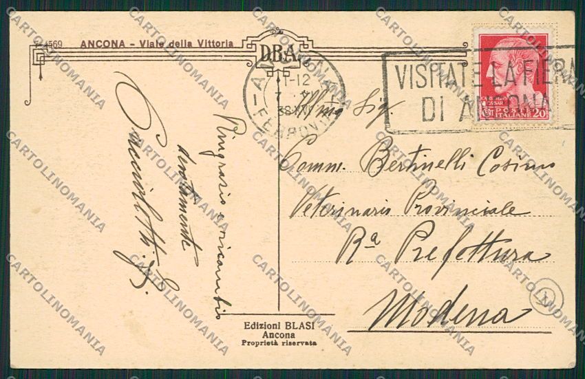 Ancona Città Viale Vittoria cartolina QQ0993 – retro