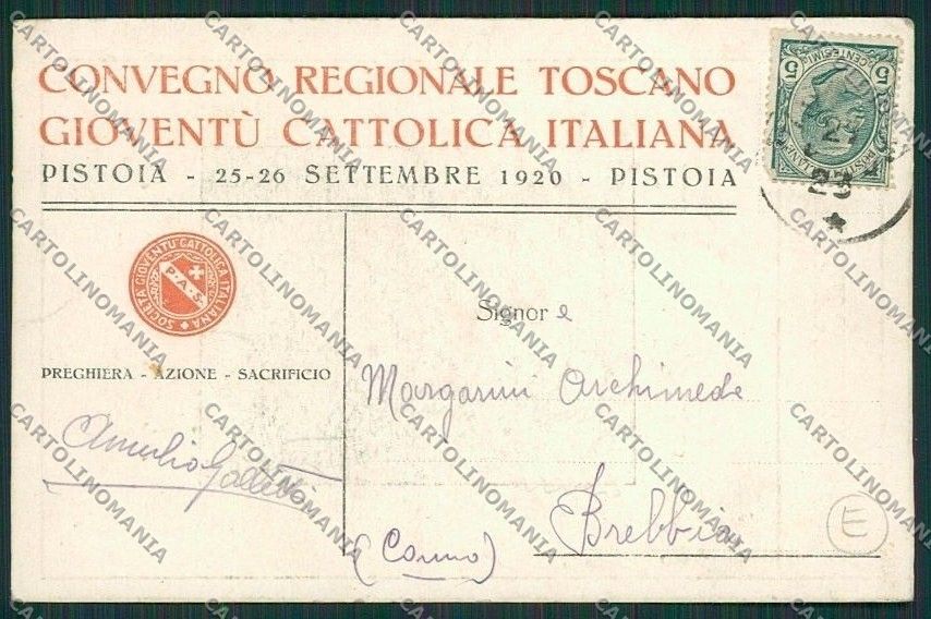 Pistoia Città Gioventù Cattolica Italiana cartolina QQ1339 – retro