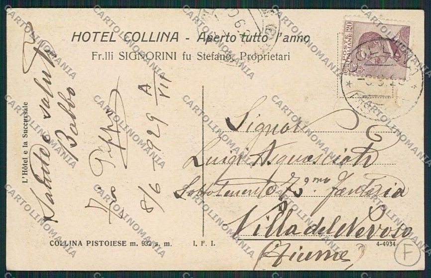 Pistoia La Collina STRAPPINO cartolina QQ1380 – retro