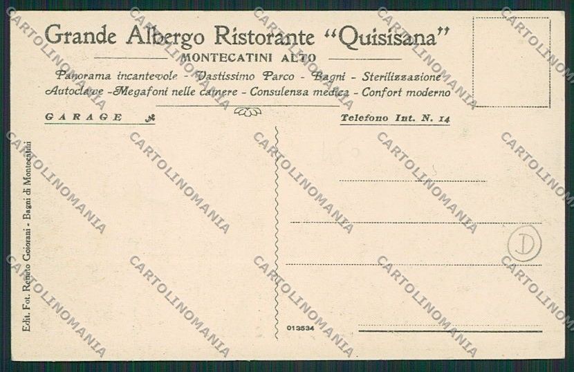 Pistoia Montecatini Pubblicitaria cartolina QQ1487 – retro