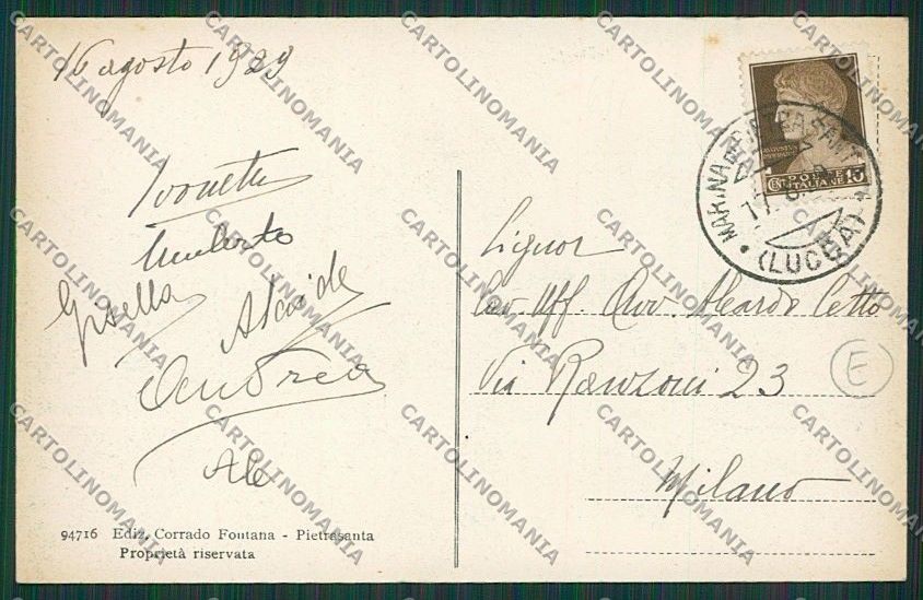 Lucca Pietrasanta Valdicastello cartolina QQ2734 – retro