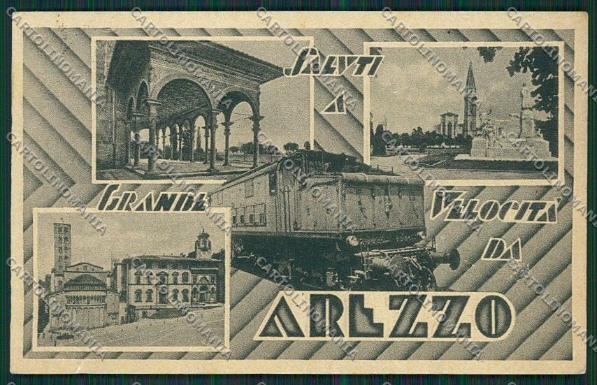 Arezzo Città Saluti a Grande Velocità STRAPPINO Treno cartolina QQ3356 – fronte