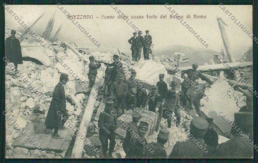 L'Aquila Avezzano Terremoto Banca Militari cartolina QQ3918 – fronte
