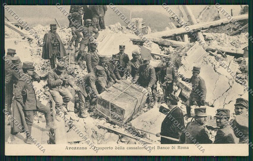 L'Aquila Avezzano Terremoto Banca Militari cartolina QQ3919 – fronte