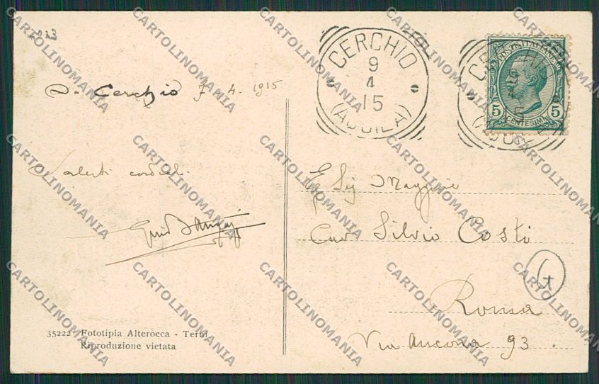 L'Aquila Cerchio Terremoto Militari cartolina QQ3980 – retro