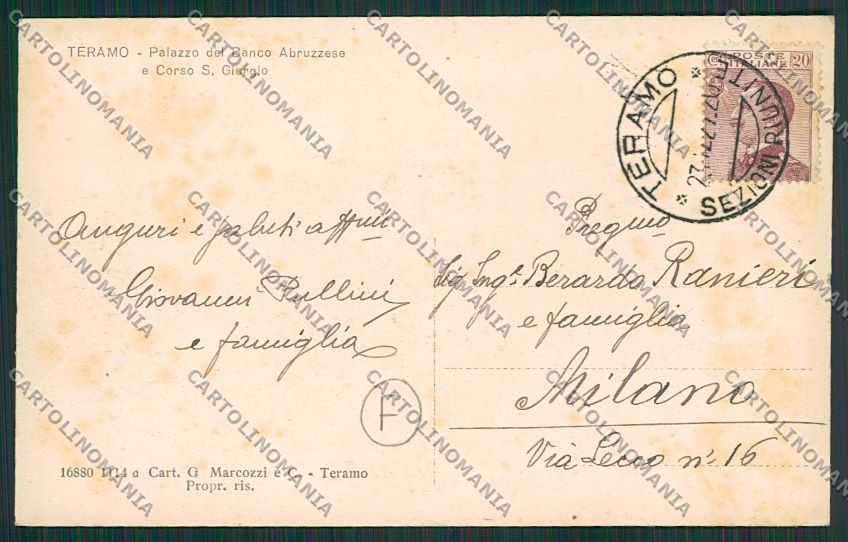 Teramo Città Banca cartolina QQ4212 – retro
