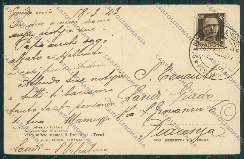 Pescara San Valentino d'Abruzzo STRAPPINI cartolina QQ4340 – retro