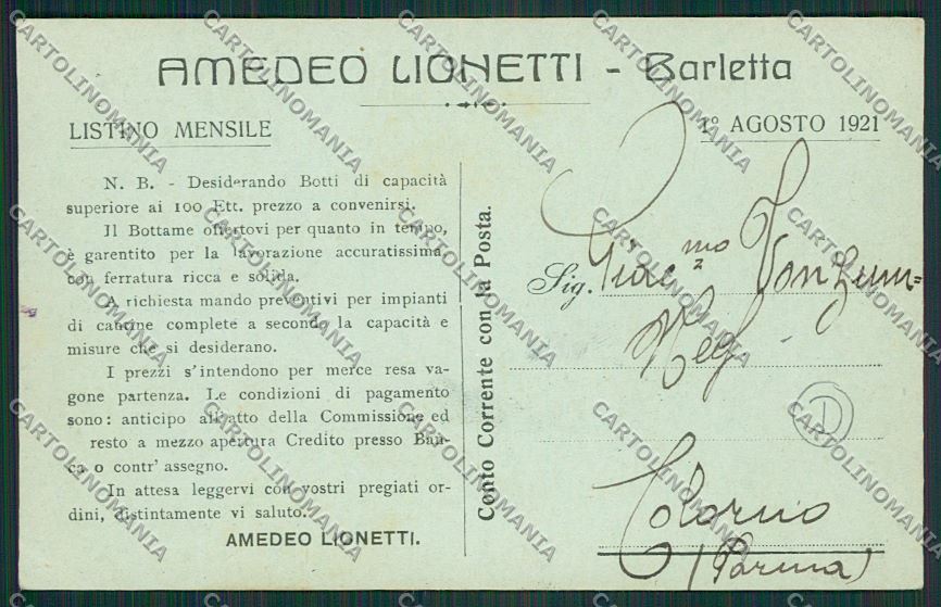 Bari Barletta Commerciale cartolina QQ4610 – retro