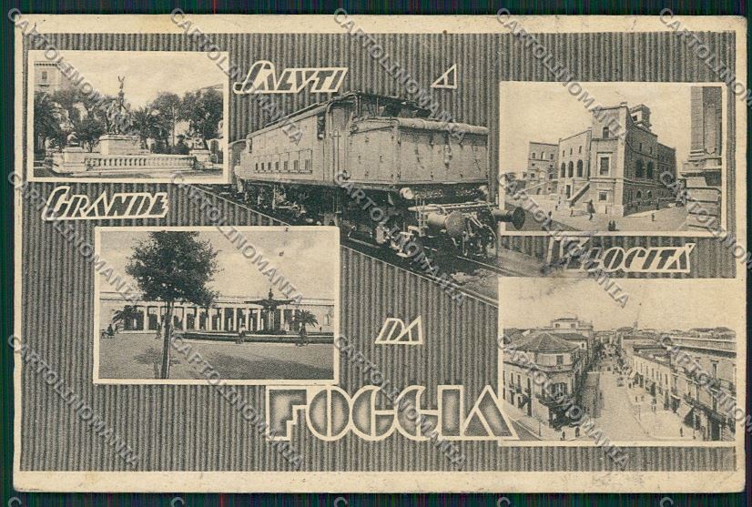 Foggia Città Saluti a Grande Velocità Treno PIEGHE RIFILATA cartolina QQ4788 – fronte