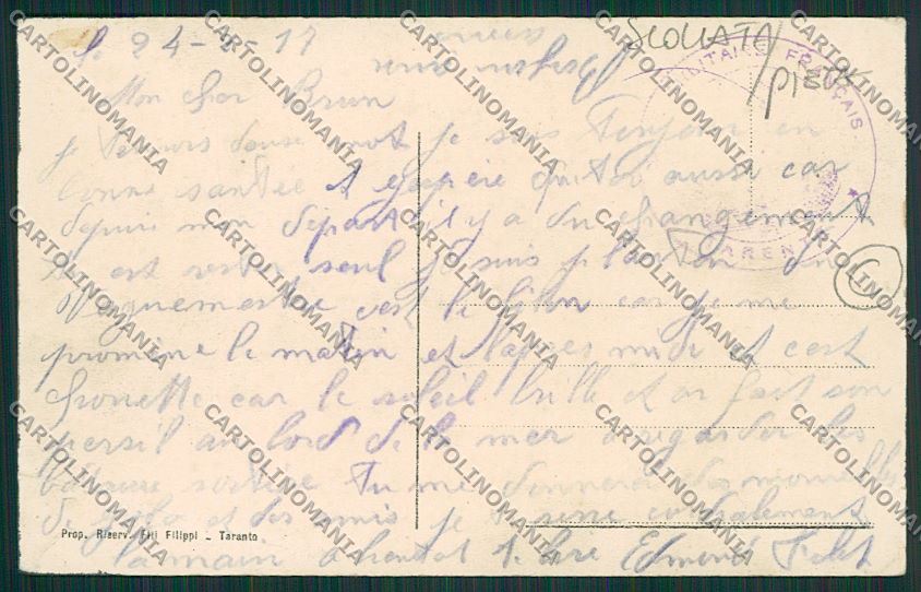 Taranto Città SCOLLATA PIEGA cartolina QQ4994 – retro