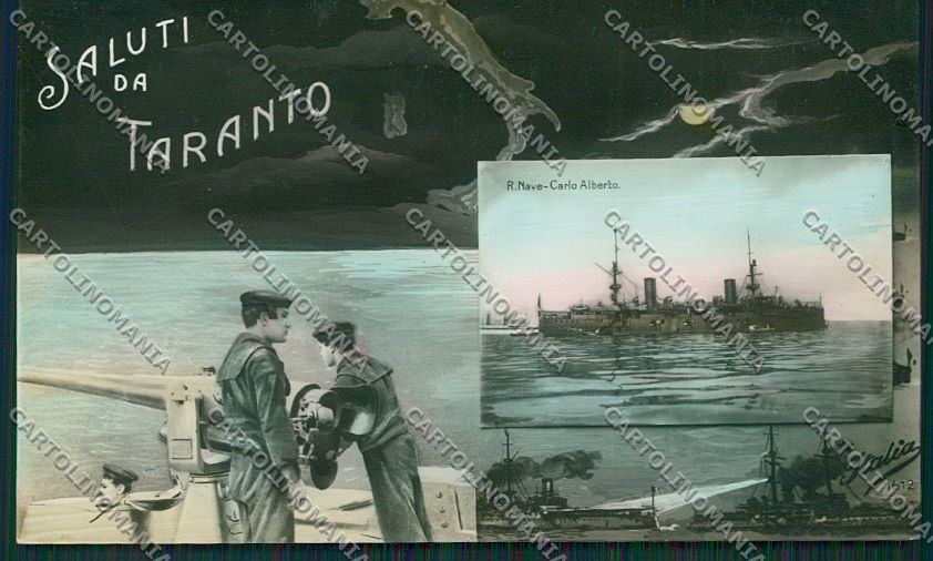 Taranto Città Saluti da Marinaio Nave Carlo Alberto Foto cartolina QQ5036 – fronte