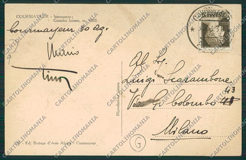 Aosta Courmayeur STRAPPINO cartolina QQ5861 – retro