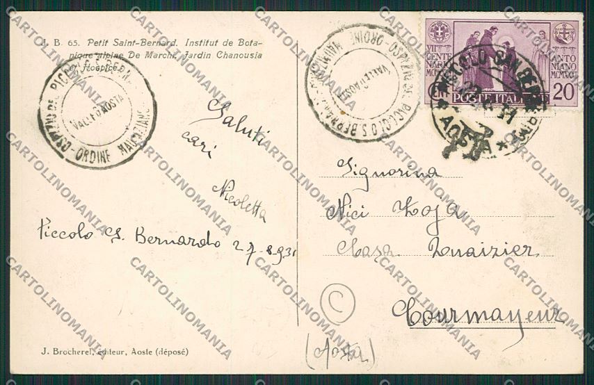 Aosta Piccolo San Bernardo cartolina QQ5929 – retro